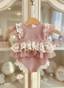 The Adeline | Dusty Rose Lace & Tulle Newborn Romper