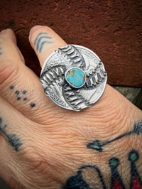 Image 4 of WL&A Handmade Walking Liberty Silver Half Dollar Sierra Bella Turquoise Crossroads Ring  - Size 9