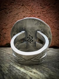 Image 6 of WL&A Handmade Walking Liberty Silver Half Dollar Sierra Bella Turquoise Crossroads Ring  - Size 9