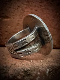Image 5 of WL&A Handmade Walking Liberty Silver Half Dollar Sierra Bella Turquoise Crossroads Ring  - Size 9
