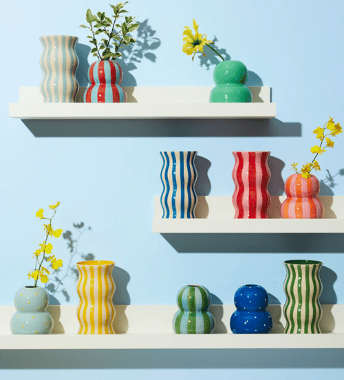 Image of Festive Vase - Pink Orange Stripe