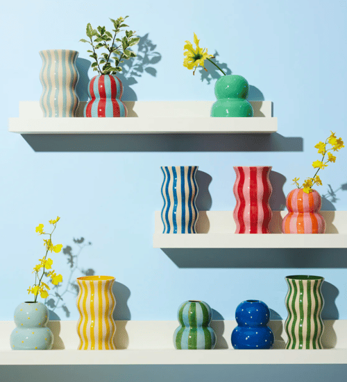 Image of Festive Vase - Green Blue Stripe