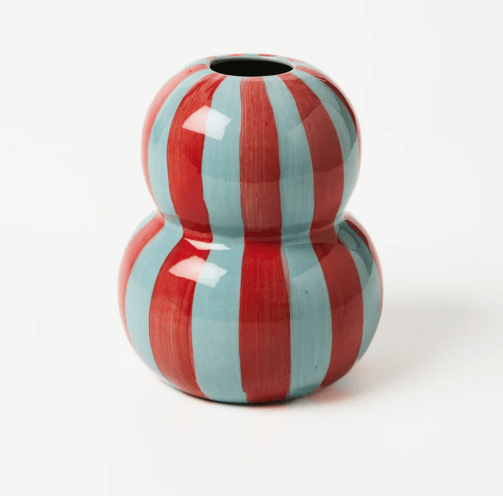 Image of Festive Vase - Burgundy Pale Blue Stripe
