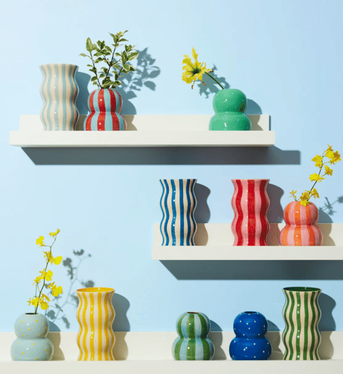 Image of Festive Vase - Burgundy Pale Blue Stripe