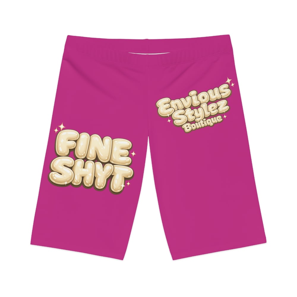 Image of Women's Bike Shorts — Pink 'Fine Shyt' & 'Don't Stare Too Long' Graphic