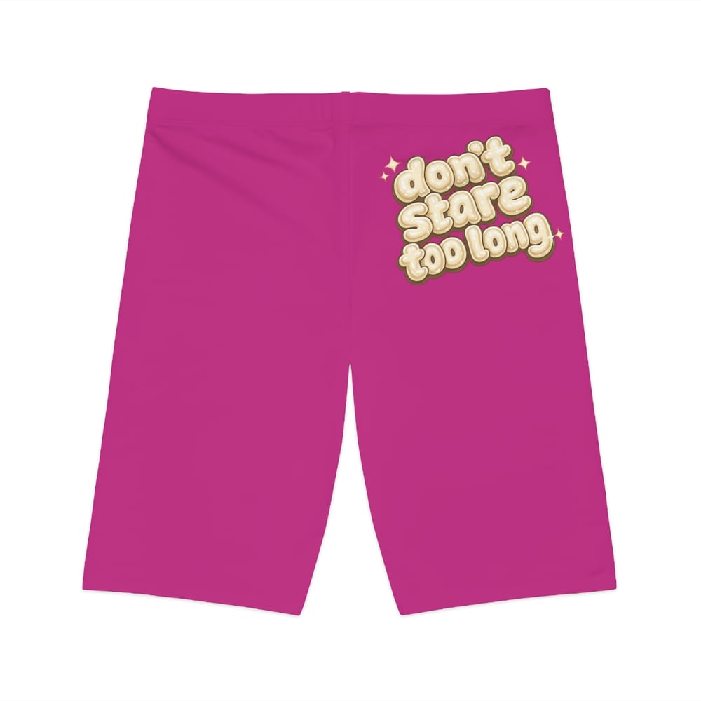 Image of Women's Bike Shorts — Pink 'Fine Shyt' & 'Don't Stare Too Long' Graphic