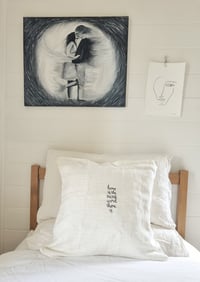 Image 4 of hand stitched heavy off-white linen cushion cover 