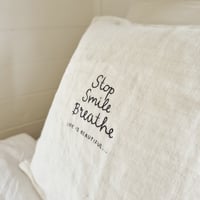Image 1 of hand stitched heavy off-white linen cushion cover {i}