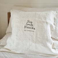 Image 2 of hand stitched heavy off-white linen cushion cover {i}