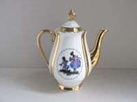 Image 3 of Vintage Czechoslovakian Porcelain Teapot, Courting Couple Decor of Man Proposing 