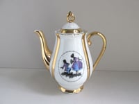 Image 1 of Vintage Czechoslovakian Porcelain Teapot, Courting Couple Decor of Man Proposing 