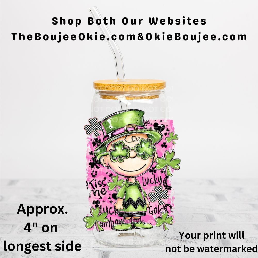 Image of Lucky Charlie Brown Uv Dtf Decal Double Sided     T5 St Patricks Day