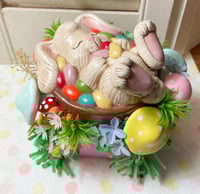 Vintage Easter Sleeping Bunny In Pink Berry Basket Spring Decoration
