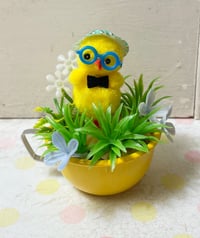 Sweet Chenille Chick in Tin Teacup Easter Spring Decoration