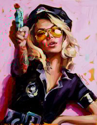 Image 1 of 'COP CATHY HAS ANOTHER GOOD NIGHT!' Original Oil Painting