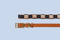 Image 5 of Quilted Dog Collar Sleeve with Leather Collar / Gingham Checker Series