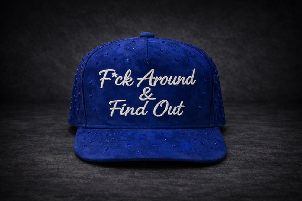 Image of F*ck Around & Find Out Custom Gem Snapback blue hat
