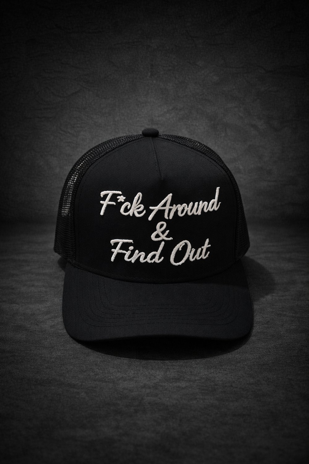 Image of F*ck Around & Find Out mesh hat cursive black 