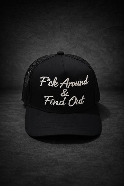 Image of F*ck Around & Find Out mesh hat cursive black 