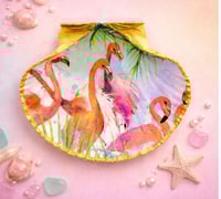 Image 1 of Shell trinket dish colour flamingo design