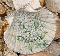 Image 2 of Shell trinket dish Lily of the valley design with silver May birth flower 