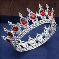 Image 3 of 👑The Armored Kingdom Ruby Red Queens Crown(Silver)-Royal Tiara-Deep Red Gems-Silver Finish