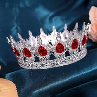 Image 5 of 👑The Armored Kingdom Ruby Red Queens Crown(Silver)-Royal Tiara-Deep Red Gems-Silver Finish