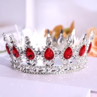 Image 2 of 👑The Armored Kingdom Ruby Red Queens Crown(Silver)-Royal Tiara-Deep Red Gems-Silver Finish