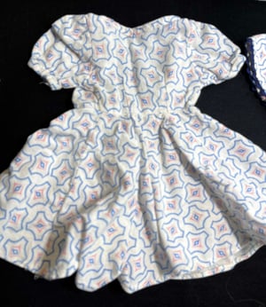 Image of Lot of 2 Vintage Feedsack Baby/Doll Dresses & Bonnet