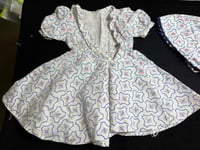 Image 4 of Lot of 2 Vintage Feedsack Baby/Doll Dresses & Bonnet