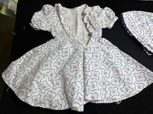 Image of Lot of 2 Vintage Feedsack Baby/Doll Dresses & Bonnet