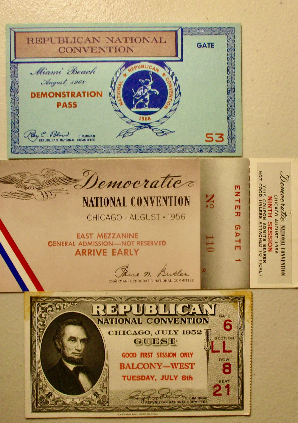 3 DEMOCRATIC/REPUBLICAN CONVENTIONS FROM 1952, 1956 & 1968