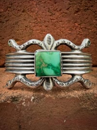 Image 1 of WL&A Handmade High Grade Natural Emerald Valley Turquoise Ketoh Row Cuff - Size 7 to 7.5" Wrist