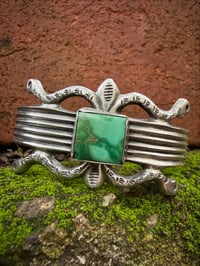 Image 2 of WL&A Handmade High Grade Natural Emerald Valley Turquoise Ketoh Row Cuff - Size 7 to 7.5" Wrist