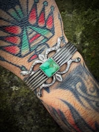 Image 3 of WL&A Handmade High Grade Natural Emerald Valley Turquoise Ketoh Row Cuff - Size 7 to 7.5" Wrist