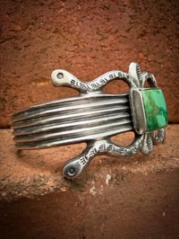 Image 4 of WL&A Handmade High Grade Natural Emerald Valley Turquoise Ketoh Row Cuff - Size 7 to 7.5" Wrist