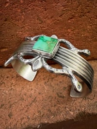 Image 5 of WL&A Handmade High Grade Natural Emerald Valley Turquoise Ketoh Row Cuff - Size 7 to 7.5" Wrist