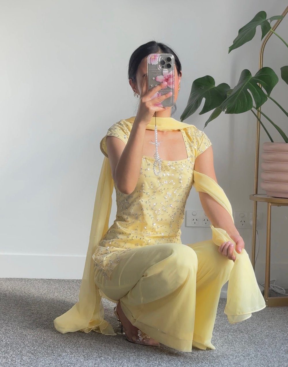 Image of Pastel yellow three piece kurti set 