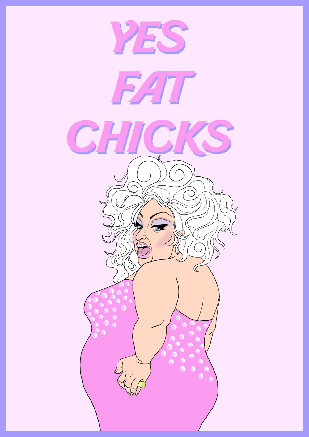 Image of Yes Fat Chicks Divine holographic sticker - 8.5 cm x 6.5 cm