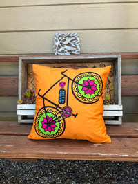 Image 1 of Mexican Day of The Dead, Bike, Throw Pillow Cover, Soft Touch Fabric, Mexican Decor