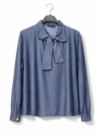 Image 1 of Soft Denim Bow Blouse — by WAY WAY