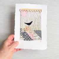 Image 3 of Artwork - ORIGINAL - Blackbird singing - textile hand stitched collage