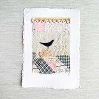 Image 1 of Artwork - ORIGINAL - Blackbird singing - textile hand stitched collage