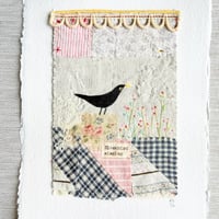 Image 2 of Artwork - ORIGINAL - Blackbird singing - textile hand stitched collage
