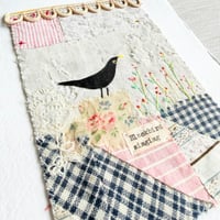 Image 5 of Artwork - ORIGINAL - Blackbird singing - textile hand stitched collage