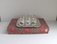 Image 2 of Vintage Scotland Shot Glasses Set (6) with Metal Tray, c 1960s, Boxed