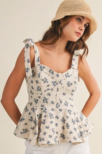 Image 1 of Springtime Courtyard Peplum Ribbon Top - MAY 