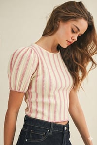 Image 4 of RIBBED STRIPE PUFF SLEEVE KNIT TOP - MAY 2026