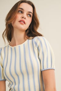 Image 3 of RIBBED STRIPE PUFF SLEEVE KNIT TOP - MAY 2026
