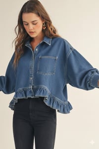 Image 2 of Washed Denim Ruffle Blouse - MID MAY 